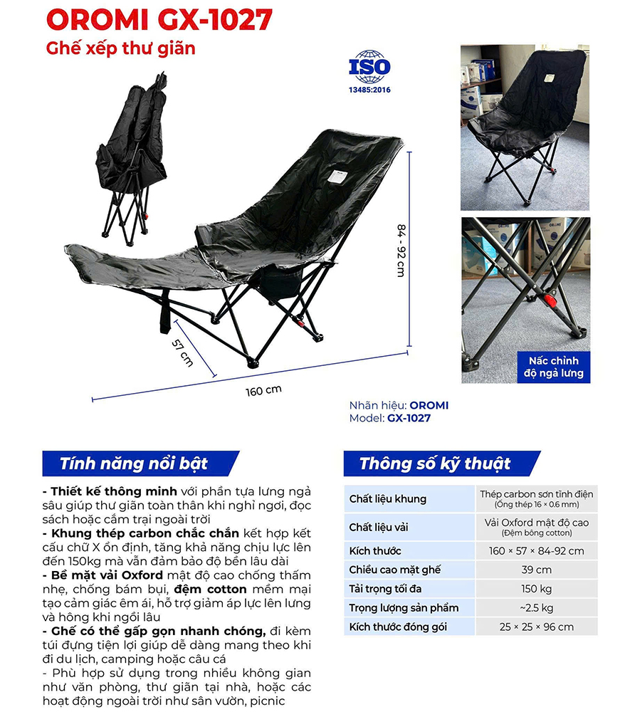 Ghế xếp thư giãn Oromi GX-1027