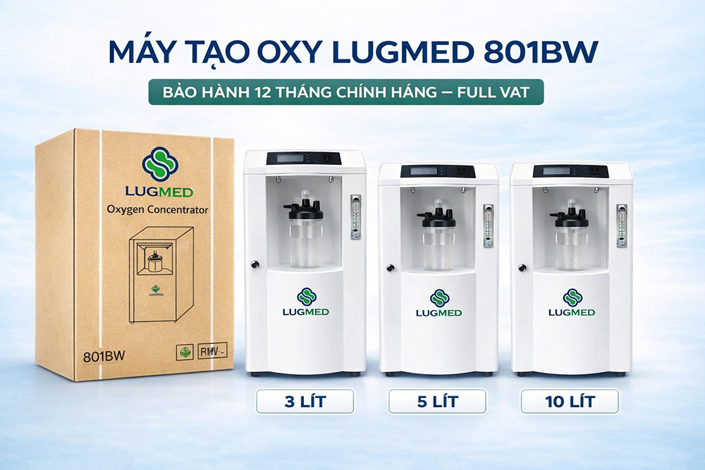 Máy tạo oxy 5 lít Lugmed 801BW-5 (có xông khí dung)