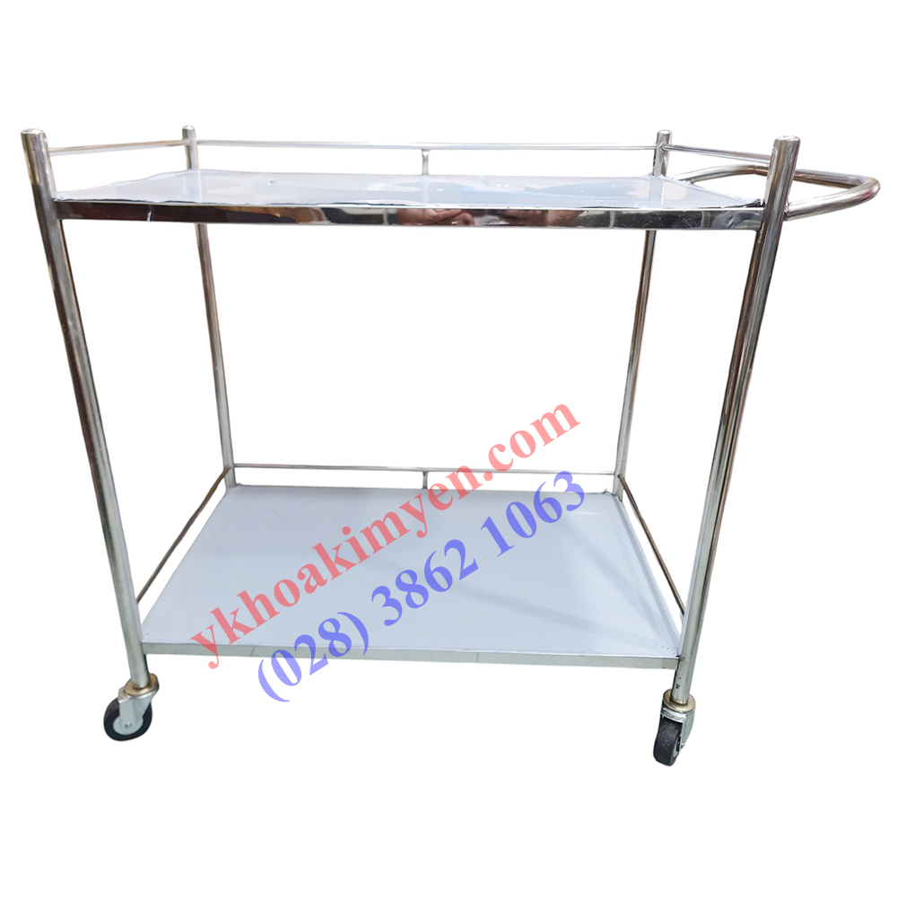 Xe đẩy dụng cụ y tế 50x80cm 2 tầng có tay đẩy