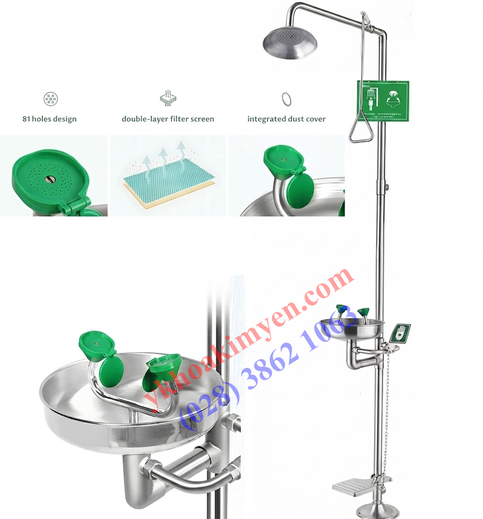 Thiết bị rửa mắt kết hợp tắm khẩn cấp, Model: WJH1107 có đạp chân