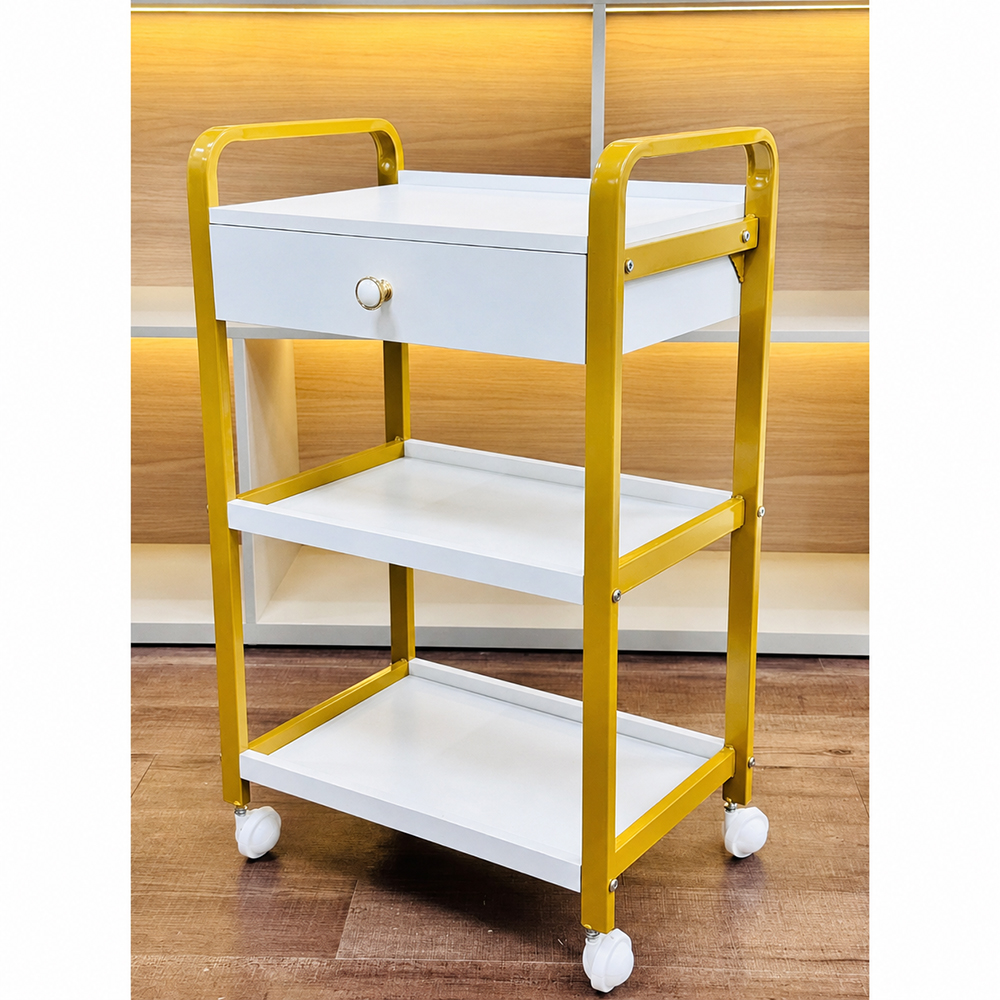 Xe đẩy dụng cụ 3 tầng khung vàng