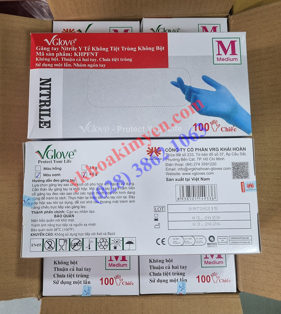 Găng tay y tế Nitrile Xanh không bột Vglove 4.0g size M