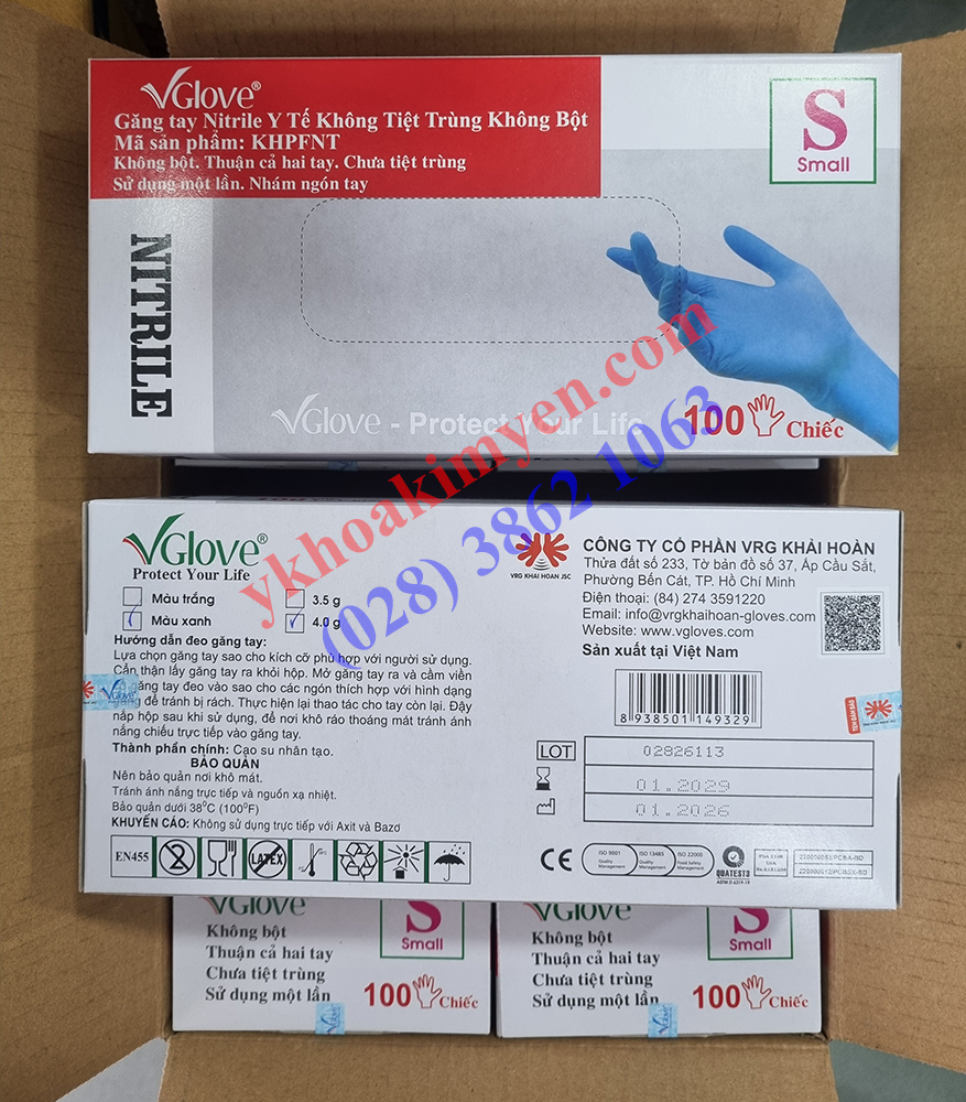 Găng tay y tế Nitrile Xanh không bột Vglove 4.0g size S