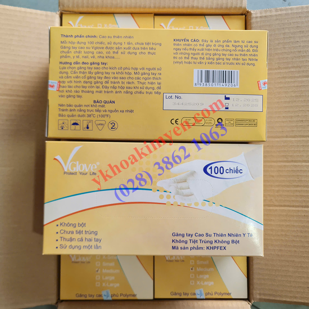 Găng tay y tế Latex không bột P2M Vglove 5.4g size M