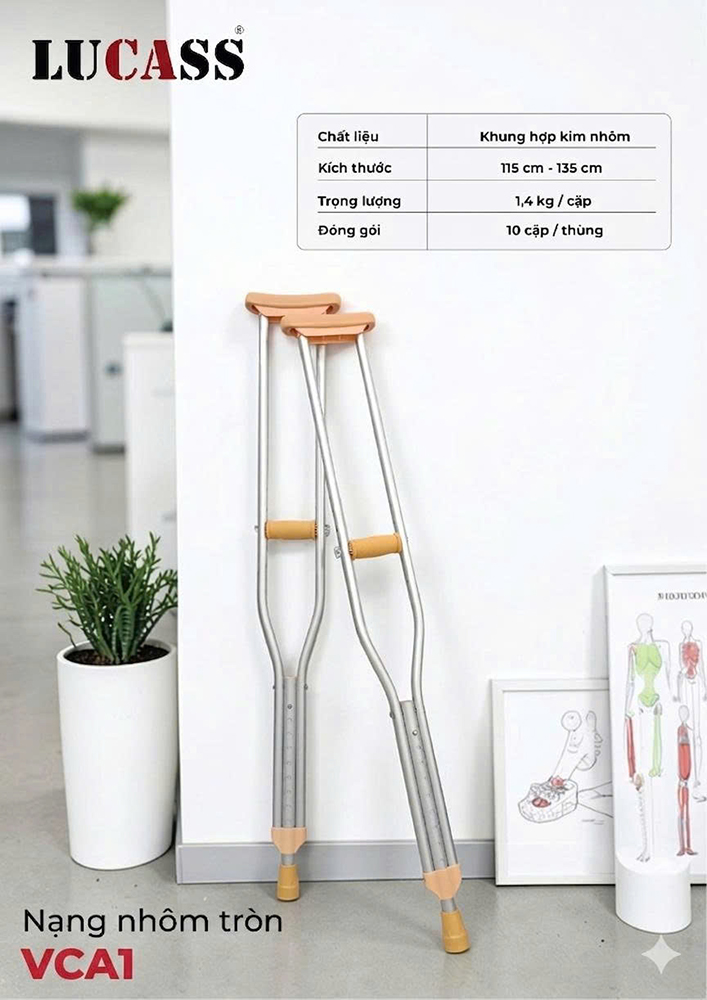 Nạng nách nhôm tròn người lớn Lucass VCA1 (C-925M cũ)