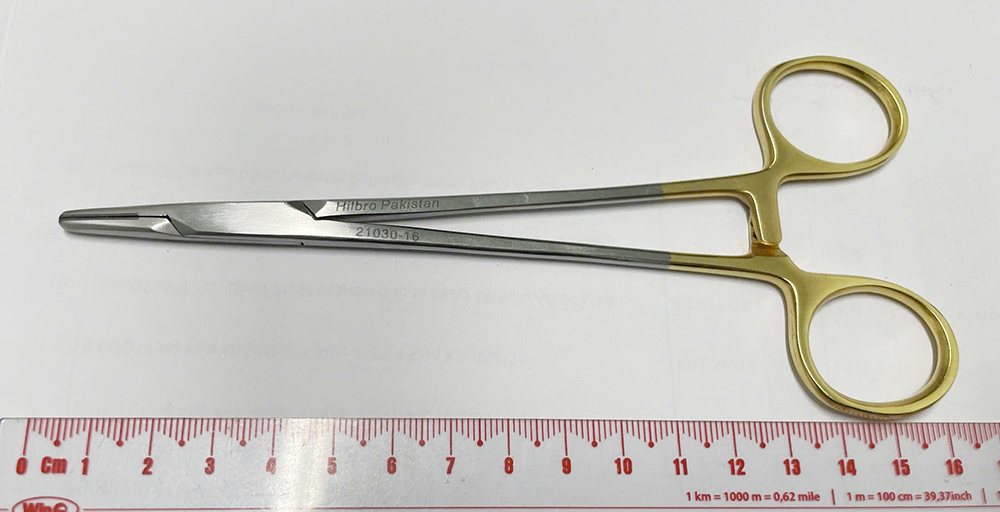 Kẹp kim phẫu thuật Mayo-Hegar 16cm (cán vàng) Hilbro 21030-16