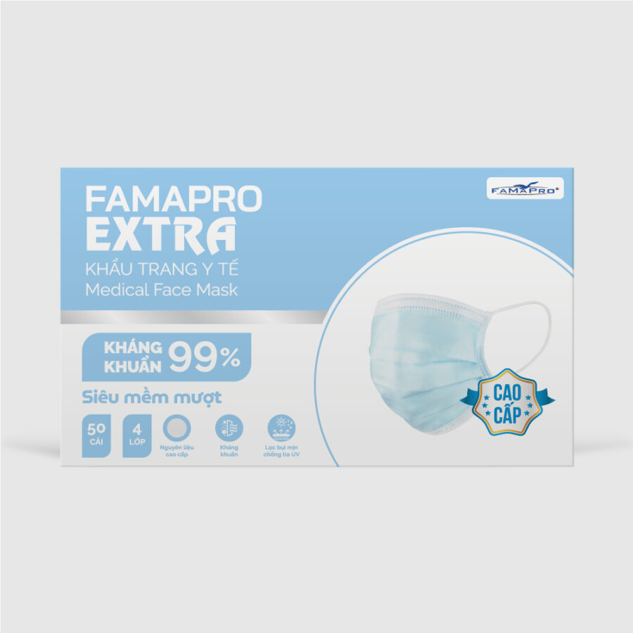 Khẩu trang y tế 4 lớp Extra Famapro màu xanh