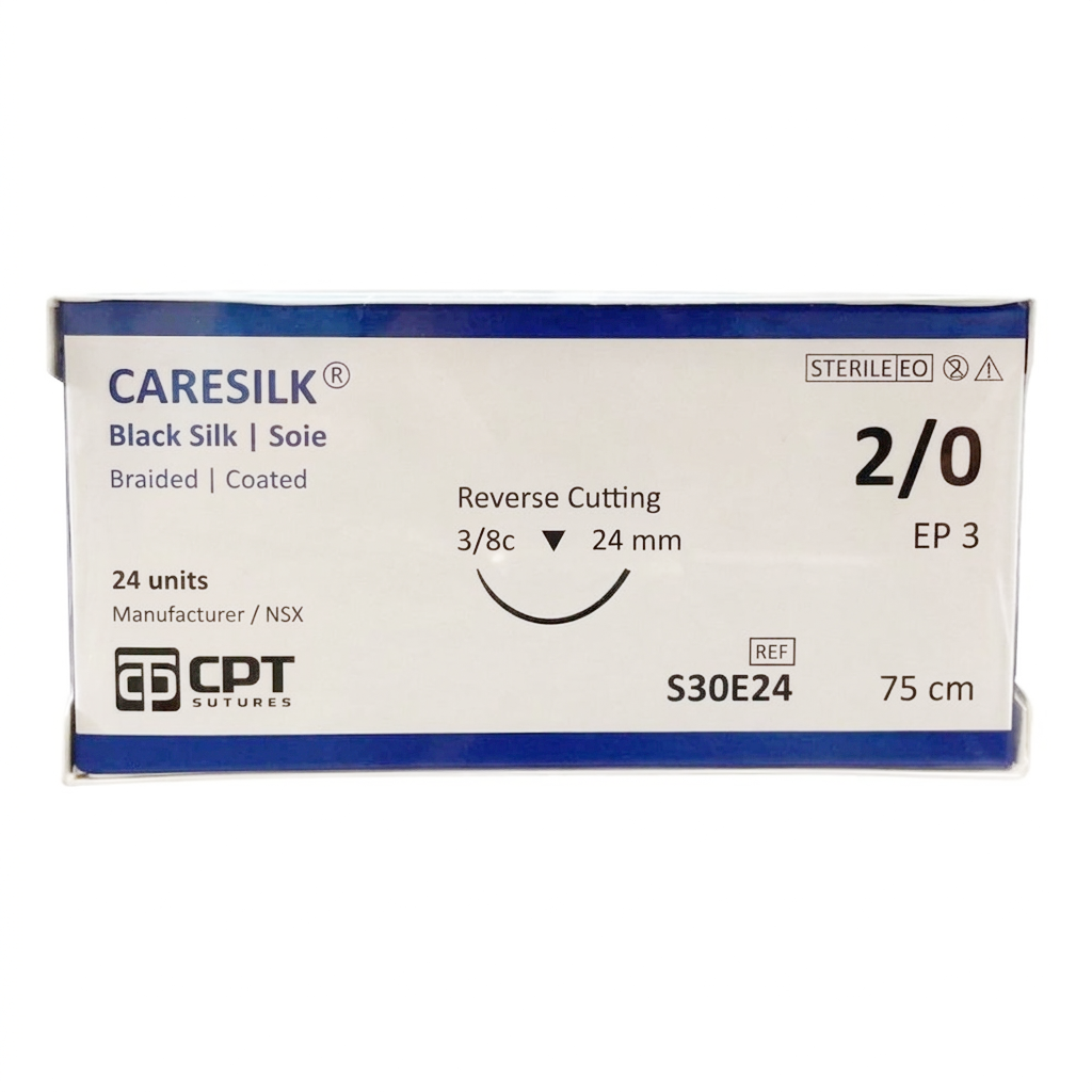 Chỉ phẫu thuật Caresilk Silk 2/0 (S30E24) Kim tam giác (Hộp 24 tép)