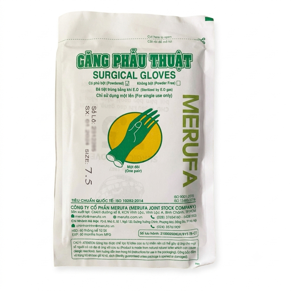 Găng phẫu thuật tiệt trùng Merufa size 7 (Hộp 50 đôi)