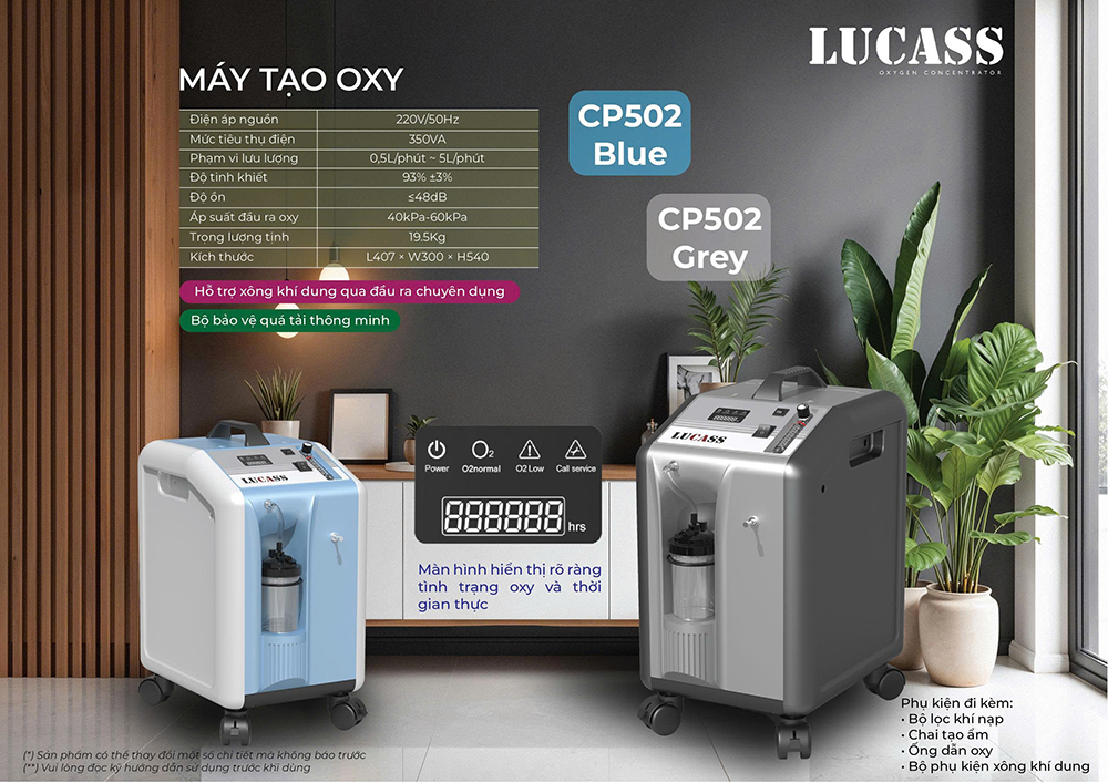 Máy tạo oxy 5 lít Lucass CP-502 màu xám