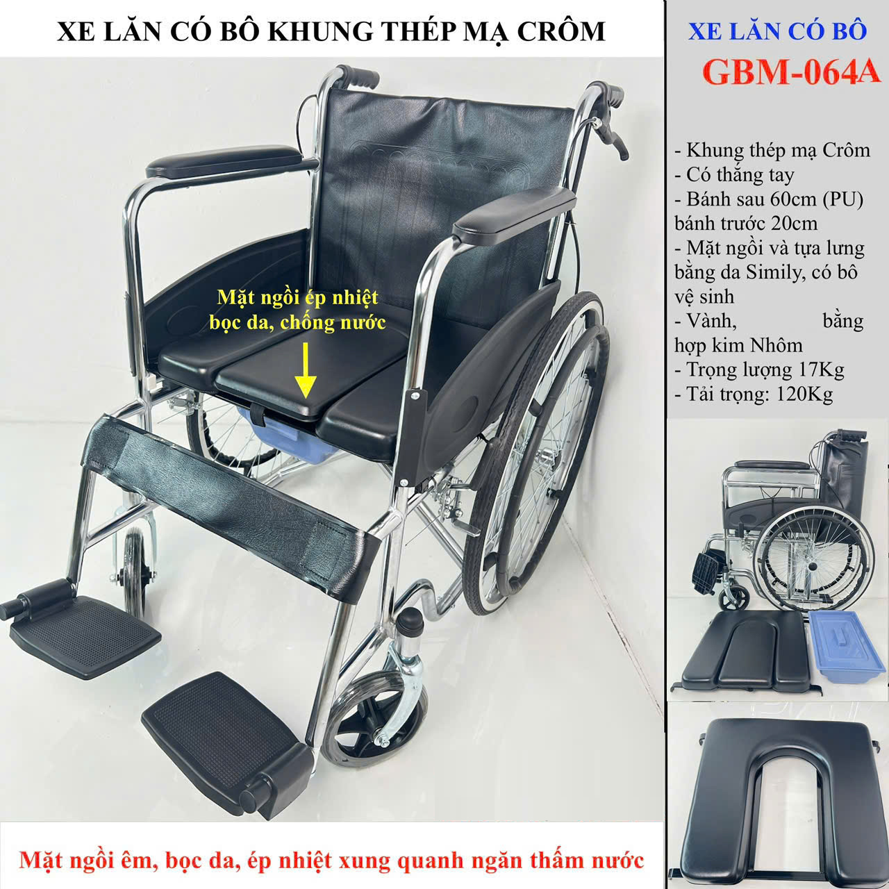 Xe lăn có bô vệ sinh GBM-064A