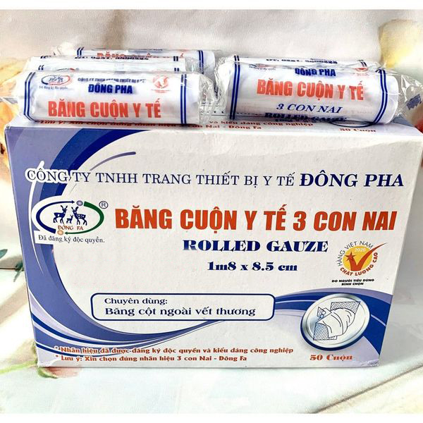 Băng cuộn y tế 3 Con Nai 1m8 x 8.5cm (Hộp 50 cuộn)