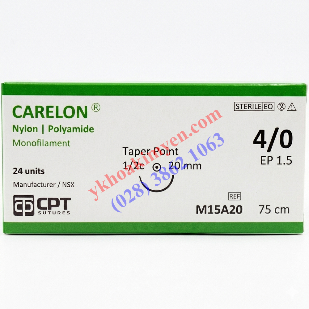 Chỉ Nylon CPT số 4/0 kim tròn M15A20 (Hộp 24 tép) Chỉ Nylon CPT số 4/0 kim tròn M15A20 (Hộp 24 tép)