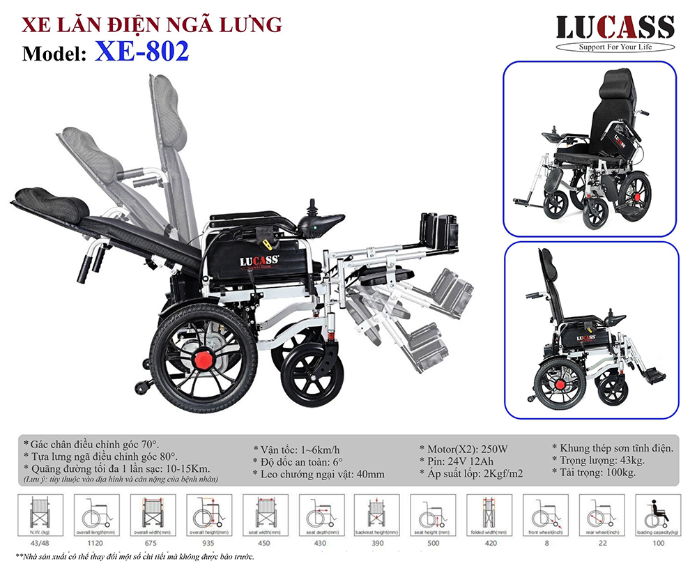 Xe lăn điện ngã lưng Lucass XE-802