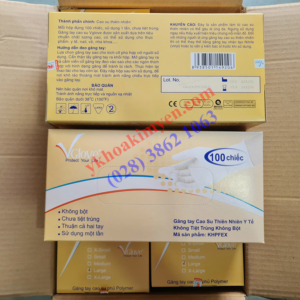 Găng tay y tế Latex không bột P2M Vglove 5.4g size L