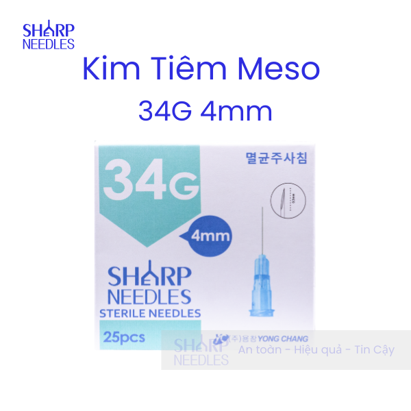 Kim Tiêm Meso 34G 4mm Sharp Needle (Hộp/ 25 cây)