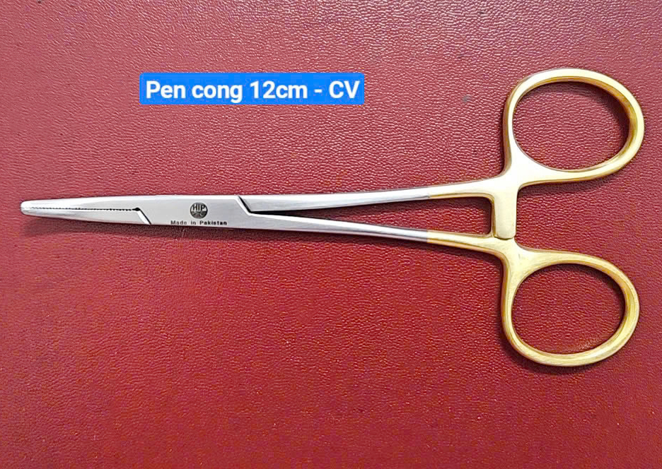 Pen y tế 12cm cong không mấu - Cán vàng