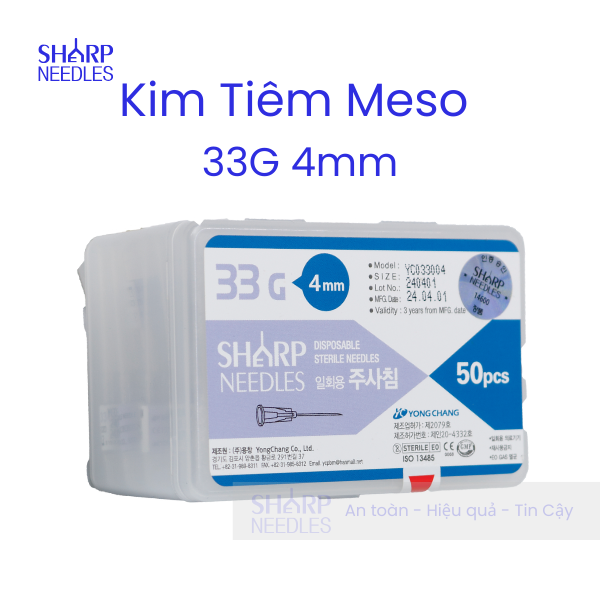 Kim Tiêm Meso 33G 4mm Sharp Needle (Hộp/ 50 cây)