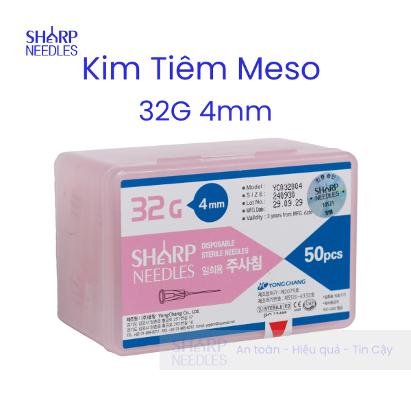 Kim Tiêm Meso 32G 4mm Sharp Needle (Hộp/ 50 cây)
