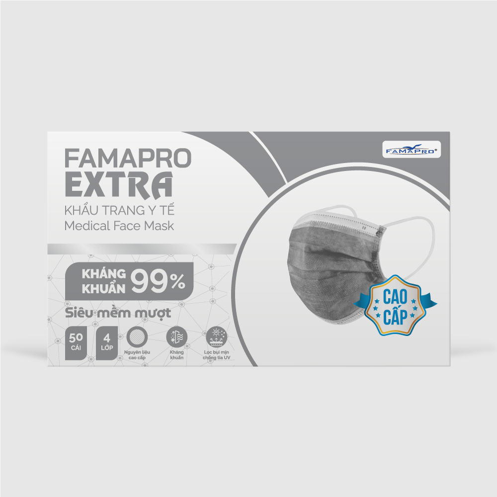 Khẩu trang y tế 4 lớp Extra Famapro màu xám