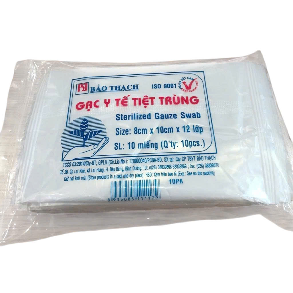 Gạc y tế tiệt trùng Bảo Thạch 8cmx10cmx12 lớp