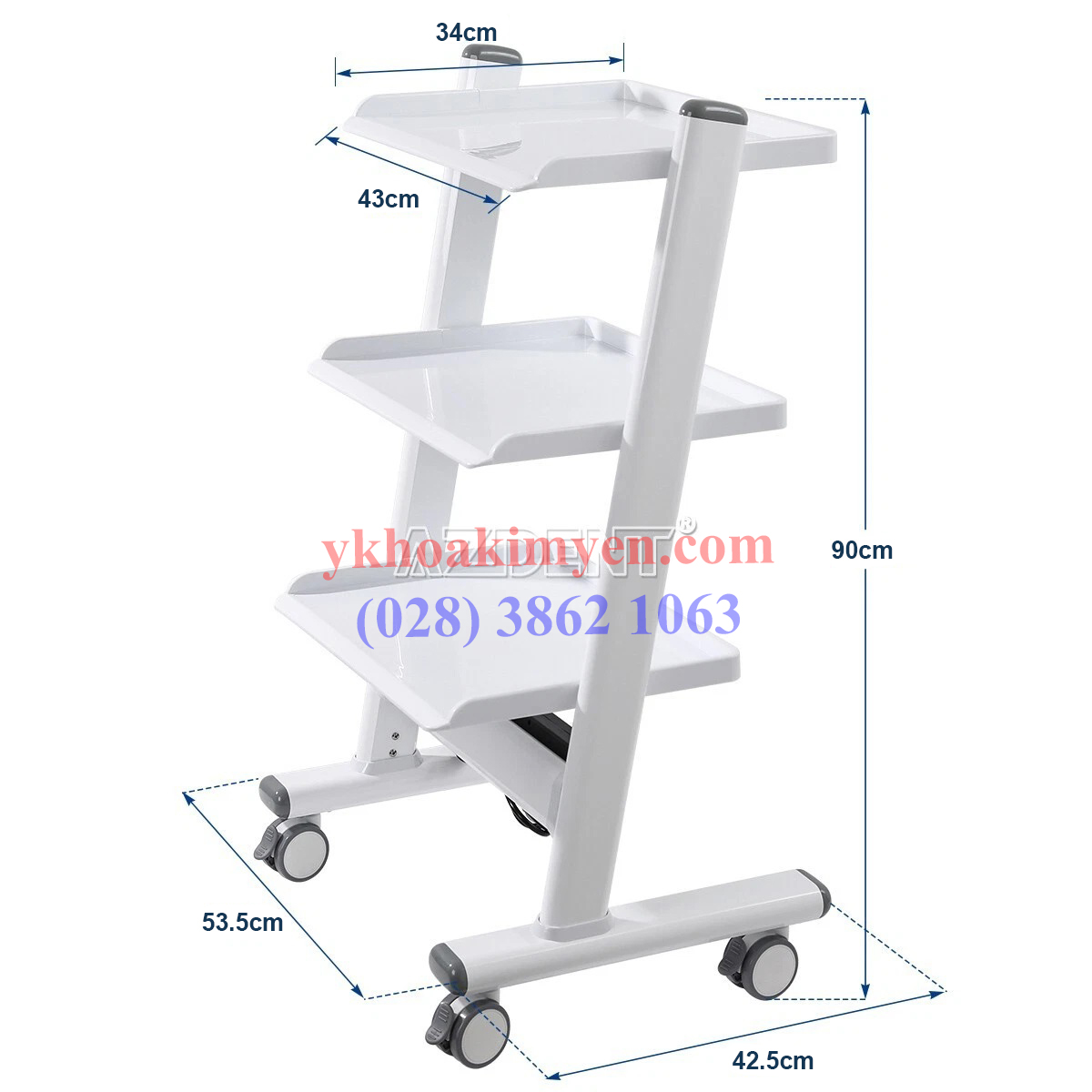 Xe đẩy dụng cụ y tế 3 tầng T-3