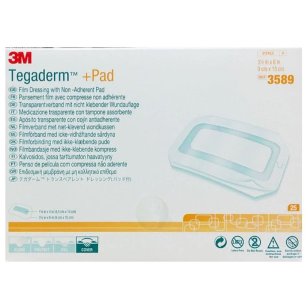 Băng phim dính y tế trong suốt có gạc vô trùng Tegaderm Pad 9cm x 15cm 3M 3589 Băng phim dính y tế trong suốt có gạc vô trùng Tegaderm Pad 9cm x 15cm 3M 3589
