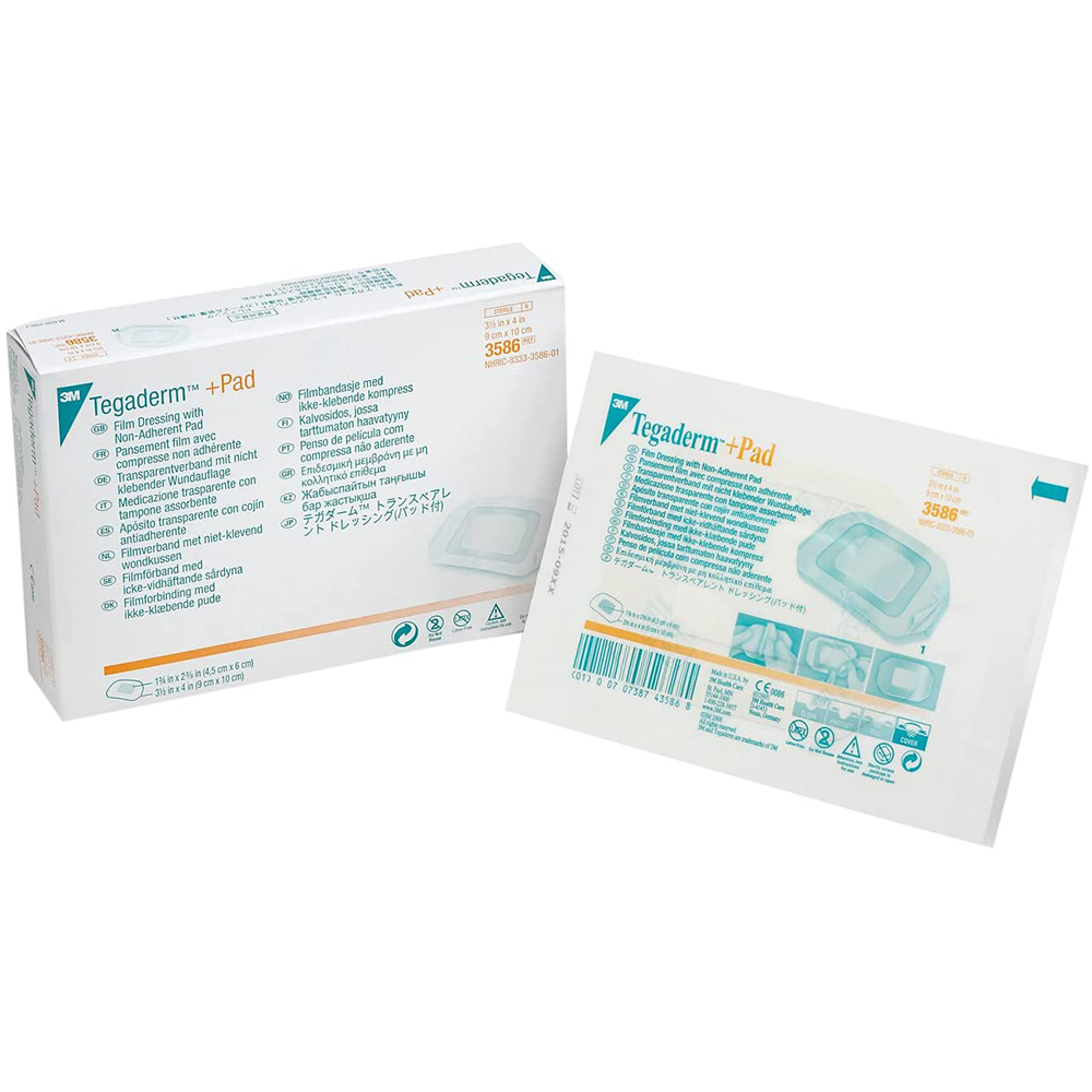 Băng phim dính y tế trong suốt có gạc vô trùng Tegaderm Pad 9cm x 10cm 3M 3586 Băng phim dính y tế trong suốt có gạc vô trùng Tegaderm Pad 9cm x 10cm 3M 3586