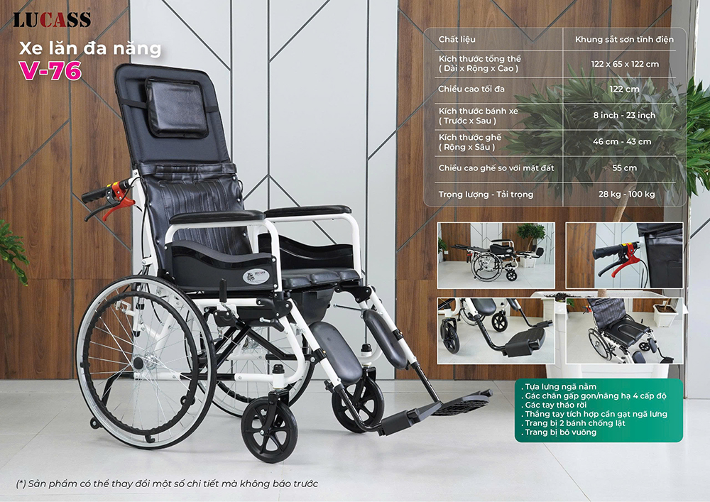 Xe lăn đa năng sắt sơn Lucass V76 (X-67 cũ)