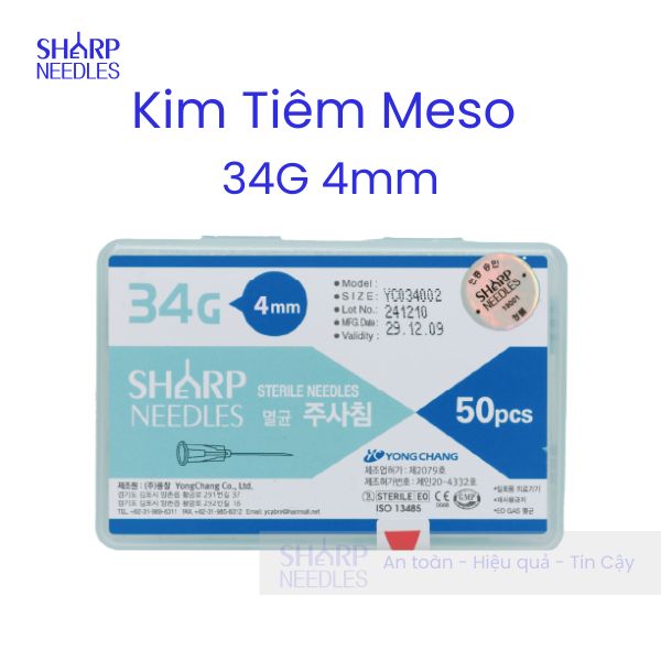 Kim Tiêm Meso 34G 4mm Sharp Needle (Hộp/ 50 cây)