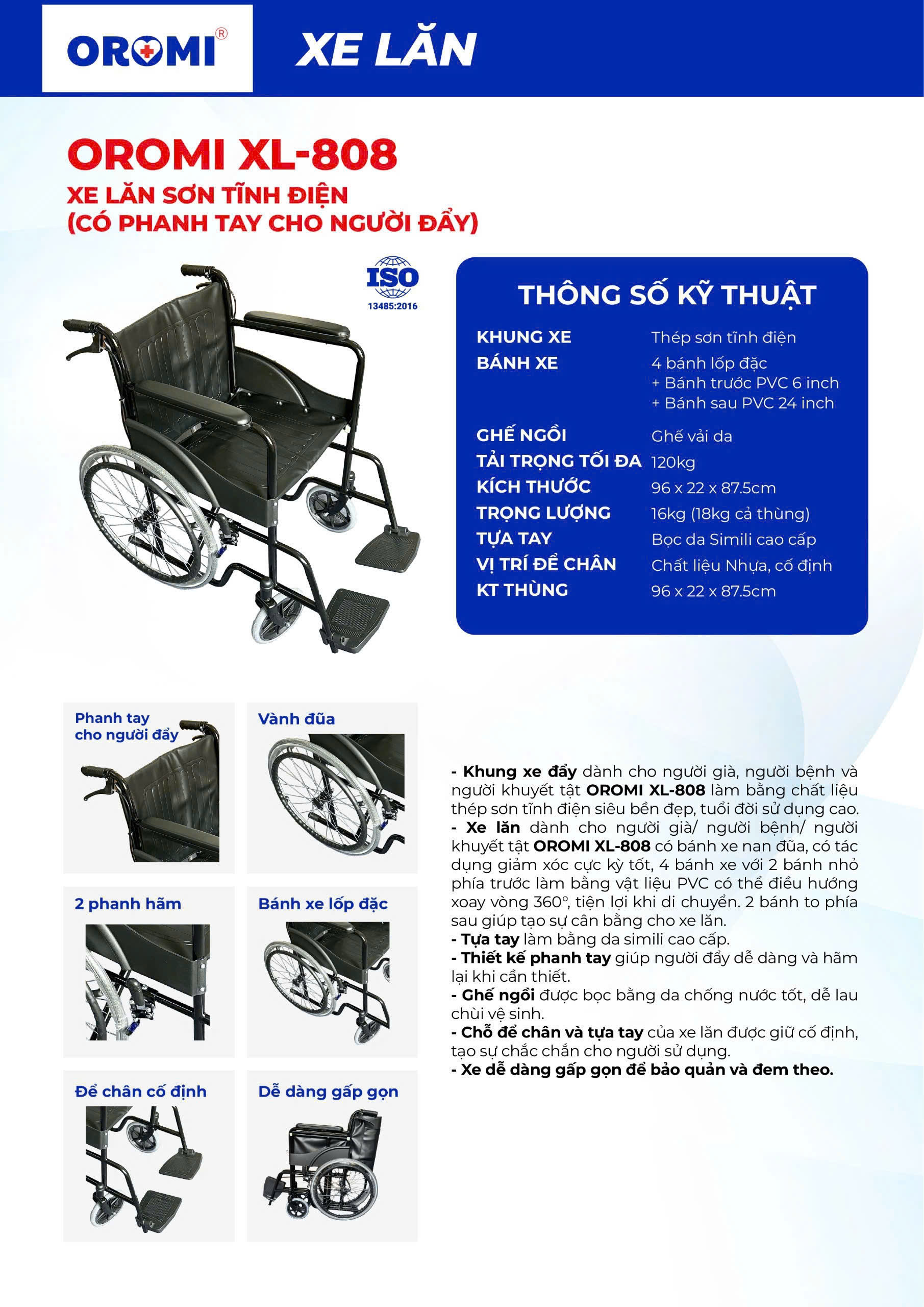 Xe lăn vải simili sơn tĩnh điện Oromi XL-808