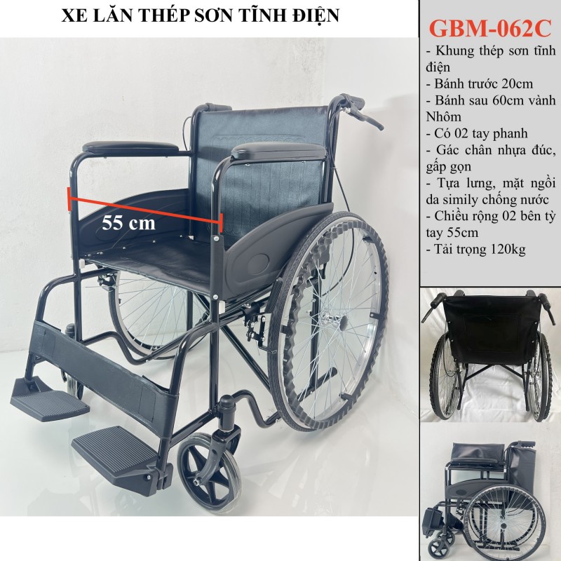 Xe lăn khung thép sơn tĩnh điện GBM-062C