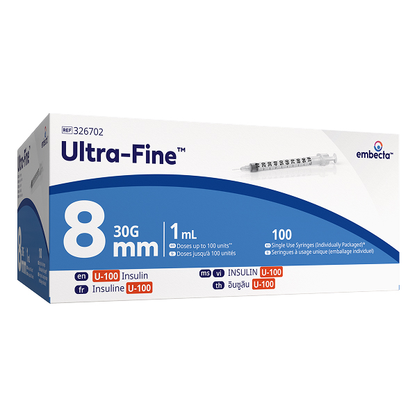 Bơm kim tiêm insulin Ultra-Fine™ 1ml 30GA 8mm (Hộp 100 cái) Bơm kim tiêm insulin Ultra-Fine™ 1ml 30GA 8mm (Hộp 100 cái)